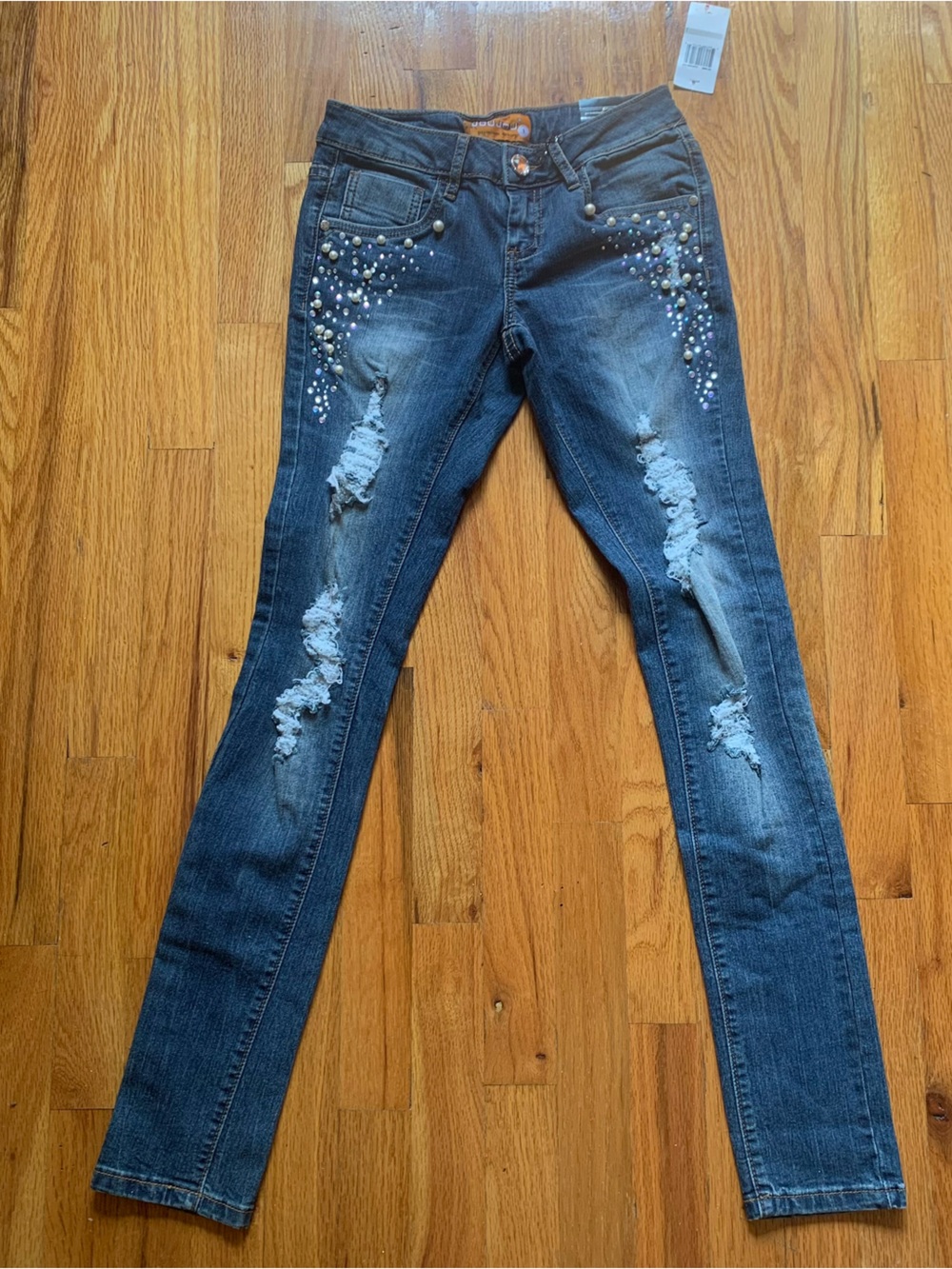 Vintage Y2K JouJou Skinny distressed Jeans with rhinestones size 1